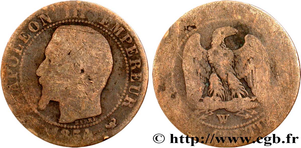 Cinq centimes Napoléon III, tête nue 1854 Lille F.116/15 VG8 