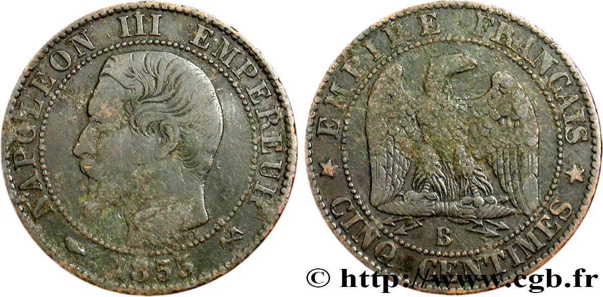 Cinq centimes Napoléon III, tête nue 1855 Rouen F.116/18 SGE12 