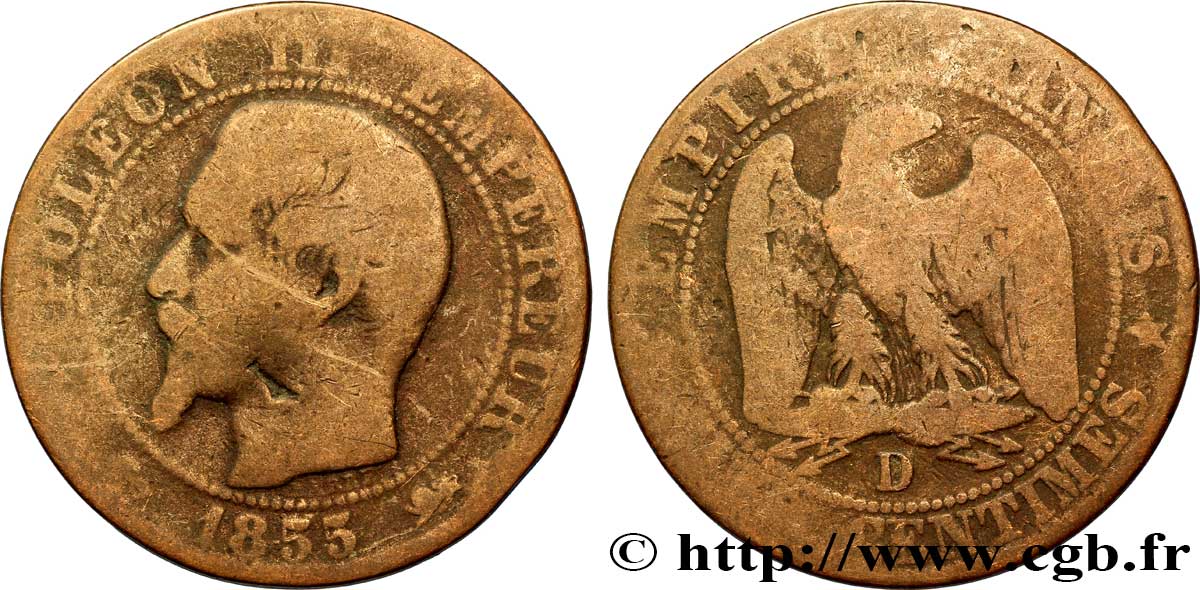 Cinq centimes Napoléon III, tête nue 1855 Lyon F.116/22 B8 