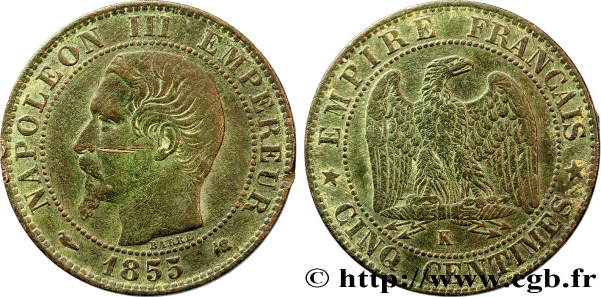 Cinq centimes Napoléon III, tête nue 1855 Bordeaux F.116/24 S20 