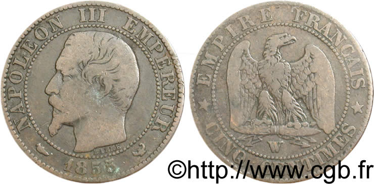 Cinq centimes Napoléon III, tête nue 1855 Lille F.116/28 B12 