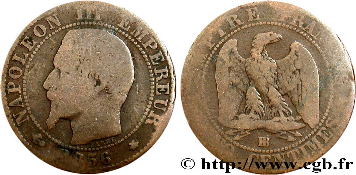 Cinq centimes Napoléon III, tête nue 1856 Strasbourg F.116/32 B8 