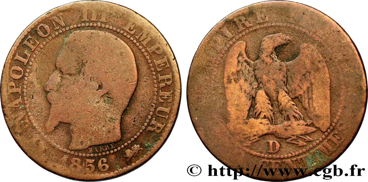 Cinq centimes Napoléon III, tête nue 1856 Lyon F.116/33 RC8 