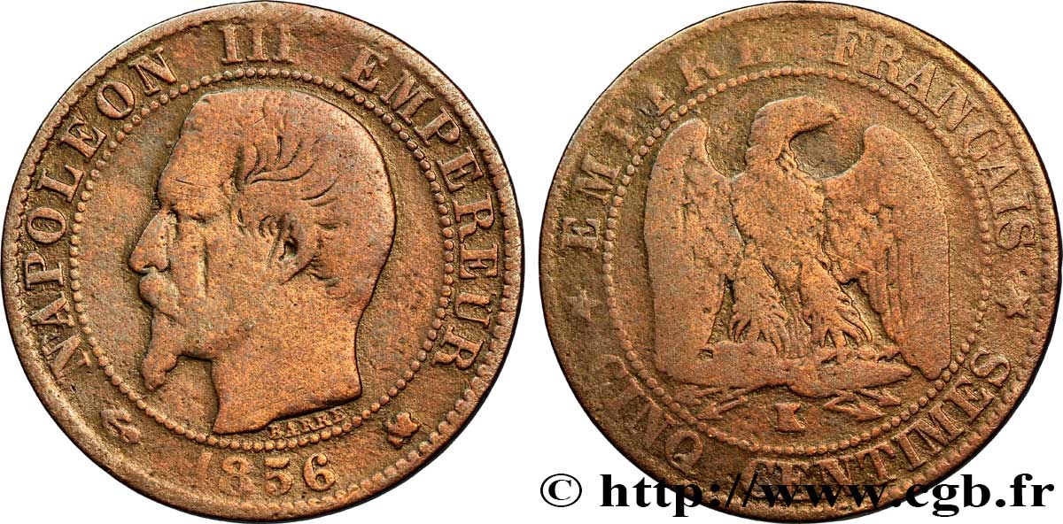 Cinq centimes Napoléon III, tête nue 1856 Bordeaux F.116/34 F12 