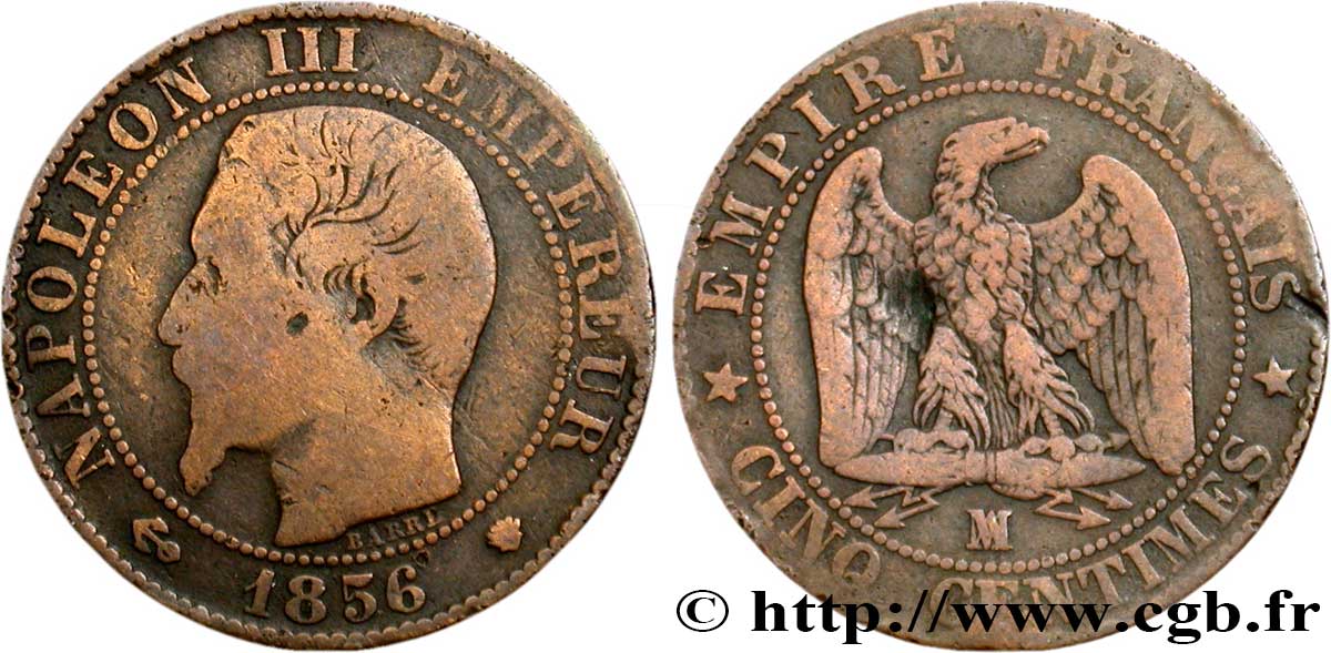 Cinq centimes Napoléon III, tête nue 1856 Marseille F.116/35 B8 