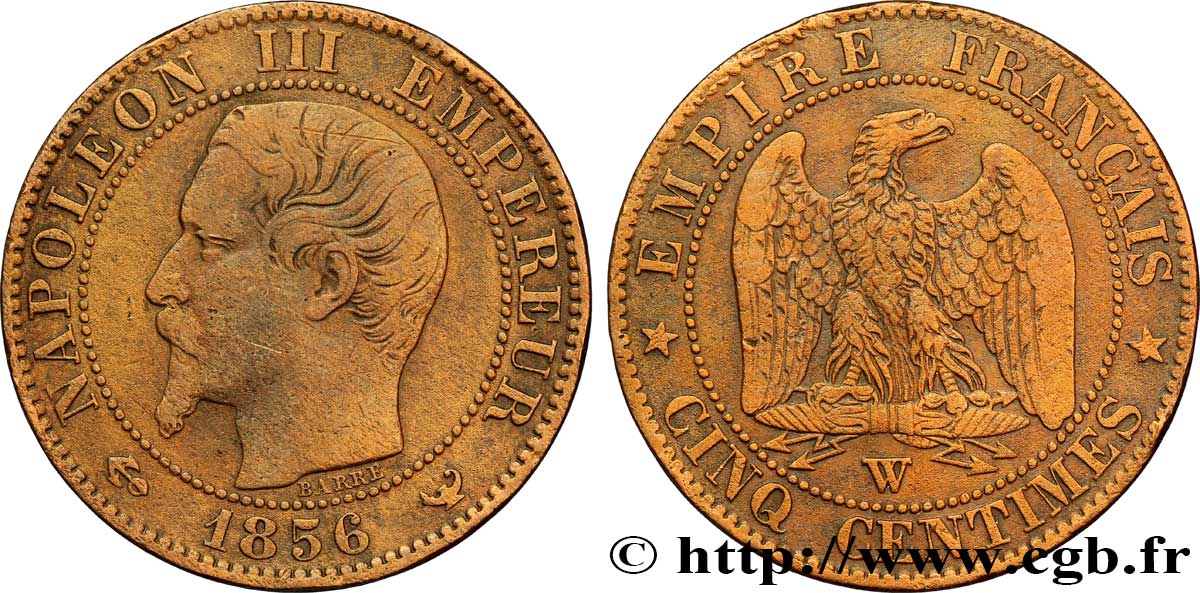 Cinq centimes Napoléon III, tête nue 1856 Lille F.116/36 BC35 