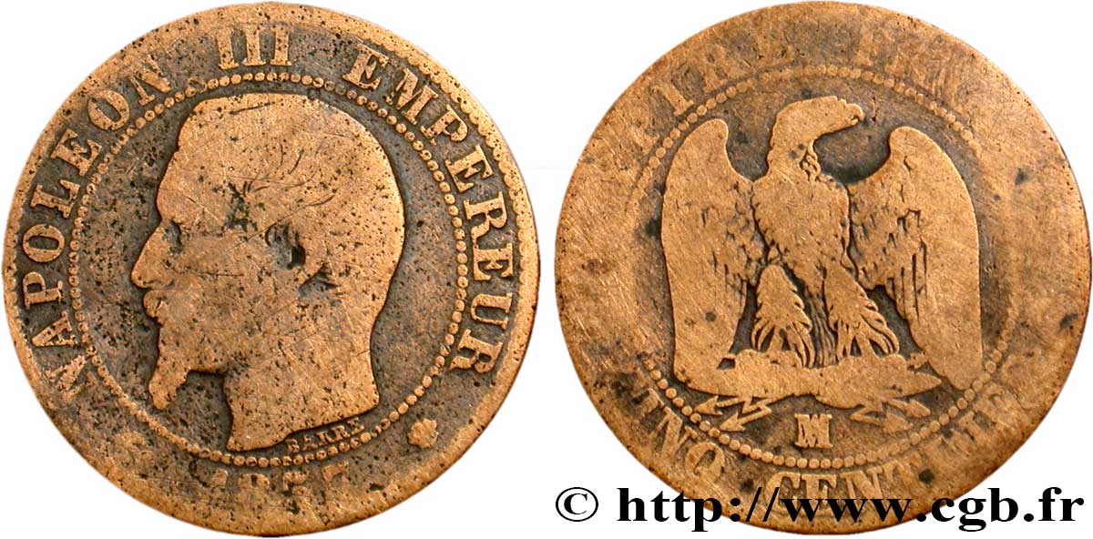 Cinq centimes Napoléon III, tête nue 1857 Marseille F.116/42 VG8 