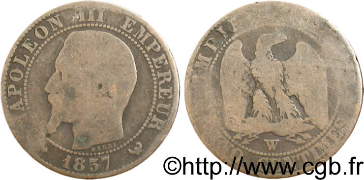 Cinq centimes Napoléon III, tête nue 1857 Lille F.116/43 B8 