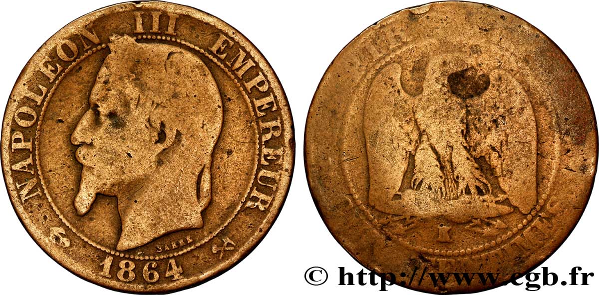 Cinq centimes Napoléon III, tête laurée 1864 Bordeaux F.117/15 B8 