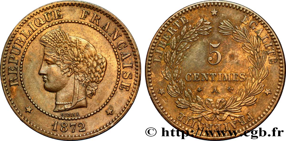 5 centimes Cérès 1872 Paris F.118/4 AU58 