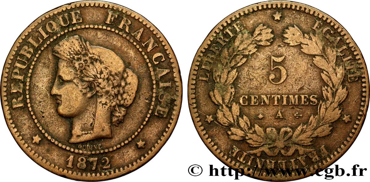 5 centimes Cérès 1872 Paris F.118/4 TB20 