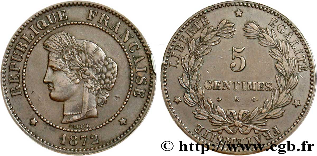 5 centimes Cérès 1872 Bordeaux F.118/6 TTB48 