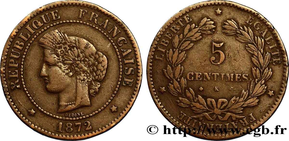 5 centimes Cérès 1872 Bordeaux F.118/6 TB35 