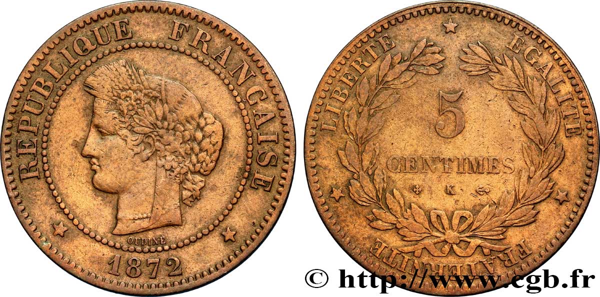 5 centimes Cérès 1872 Bordeaux F.118/6 TB20 