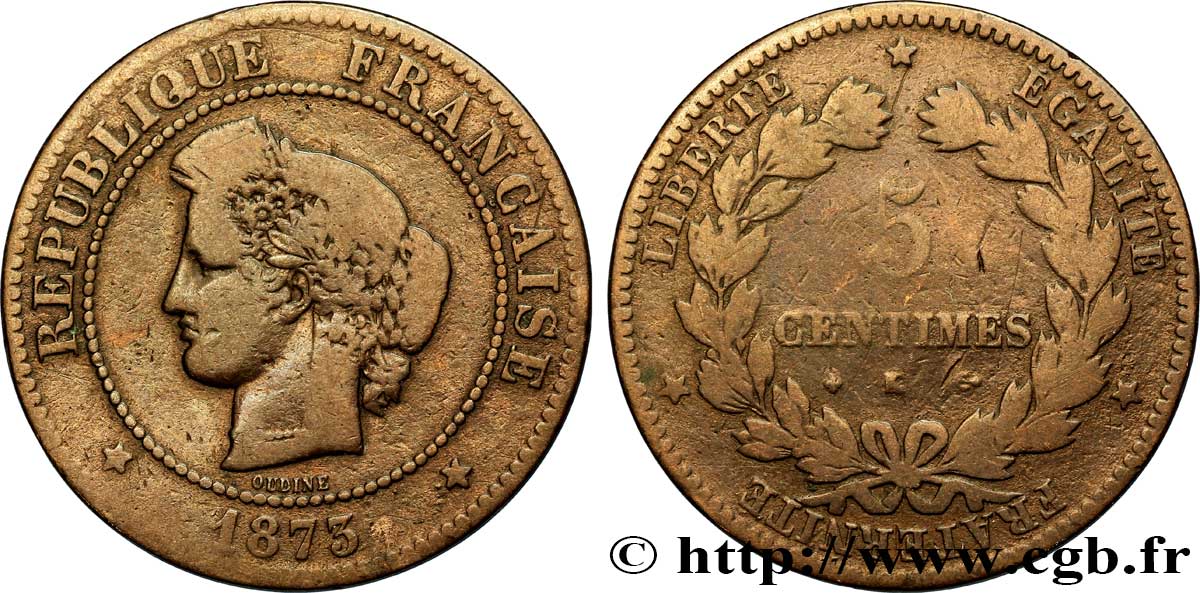 5 centimes Cérès 1873 Bordeaux F.118/8 B8 