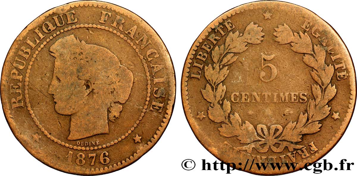 5 centimes Cérès 1876 Paris F.118/13 RC8 