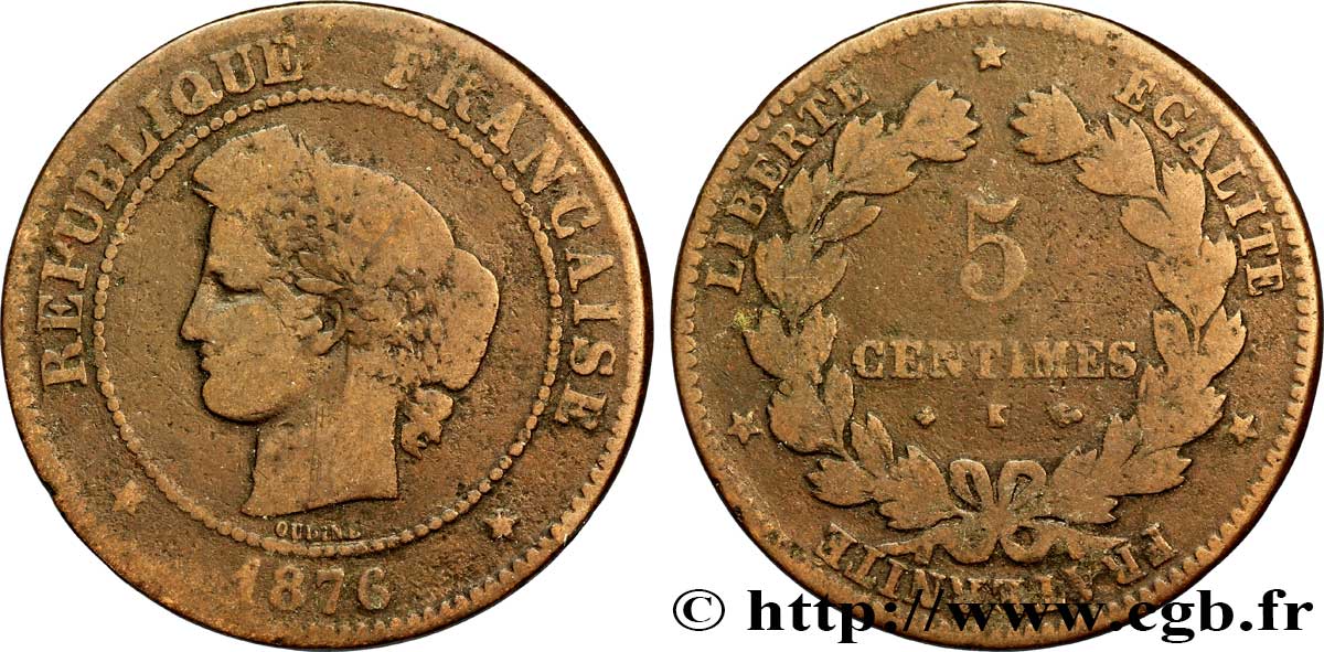 5 centimes Cérès 1876 Bordeaux F.118/14 B8 