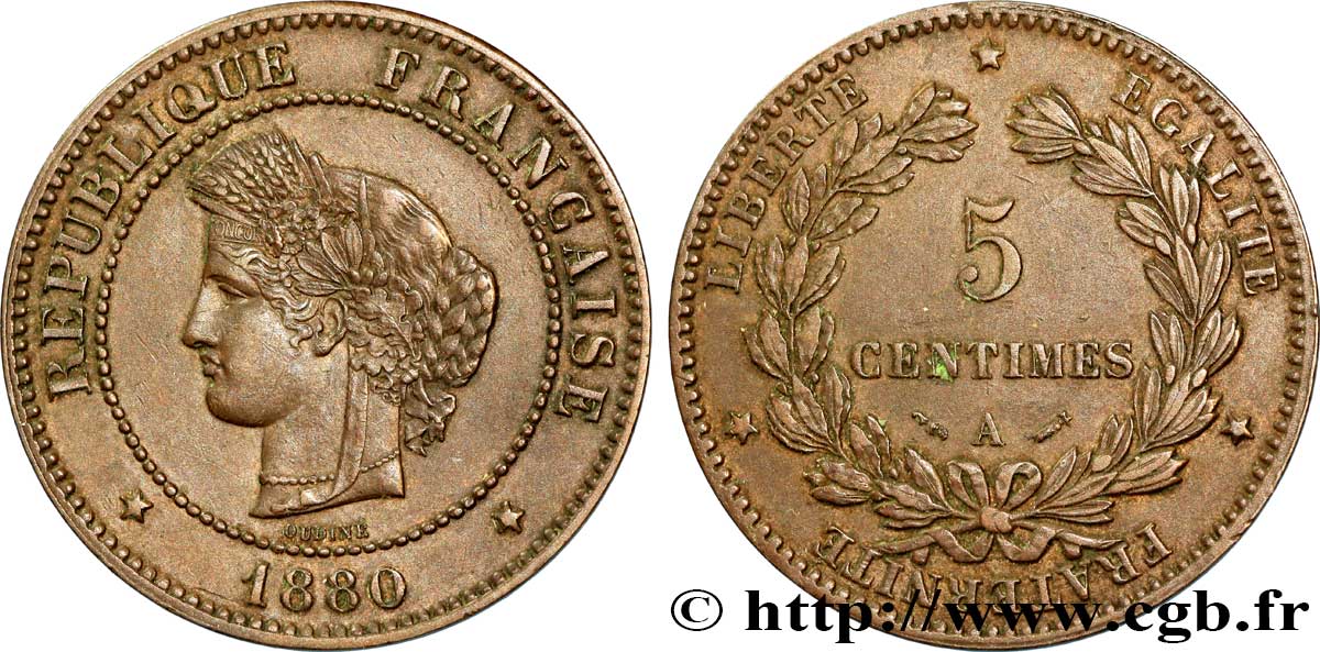 5 centimes Cérès 1880 Paris F.118/21 TTB48 