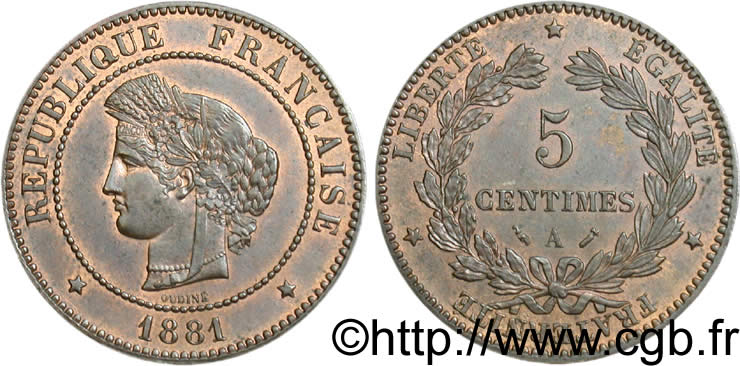 5 centimes Cérès 1881 Paris F.118/22 SUP58 