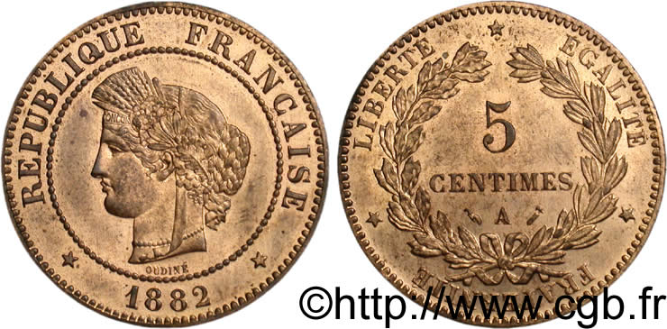 5 centimes Cérès 1882 Paris F.118/23 fST63 