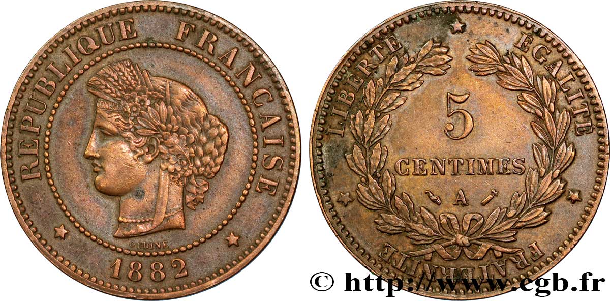 5 centimes Cérès 1882 Paris F.118/23 TTB48 