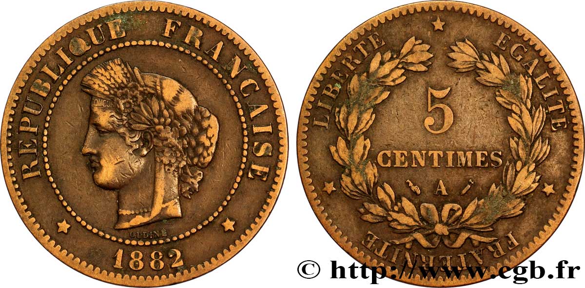 5 centimes Cérès 1882 Paris F.118/23 TB20 