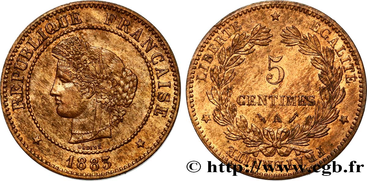 5 centimes Cérès 1883 Paris F.118/24 SPL60 