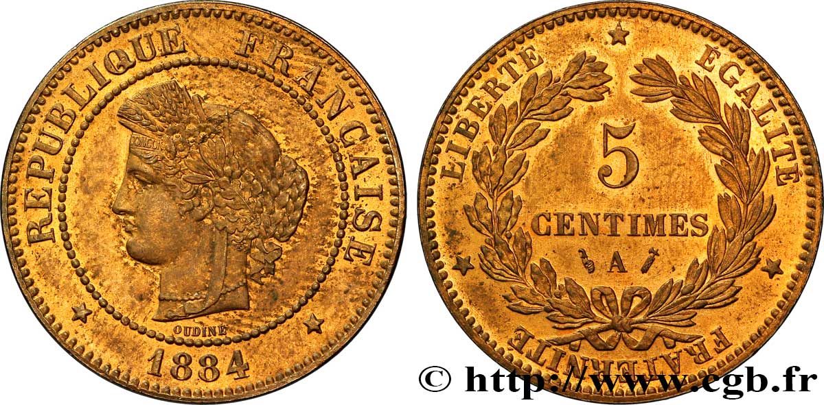 5 centimes Cérès 1884 Paris F.118/26 SUP58 