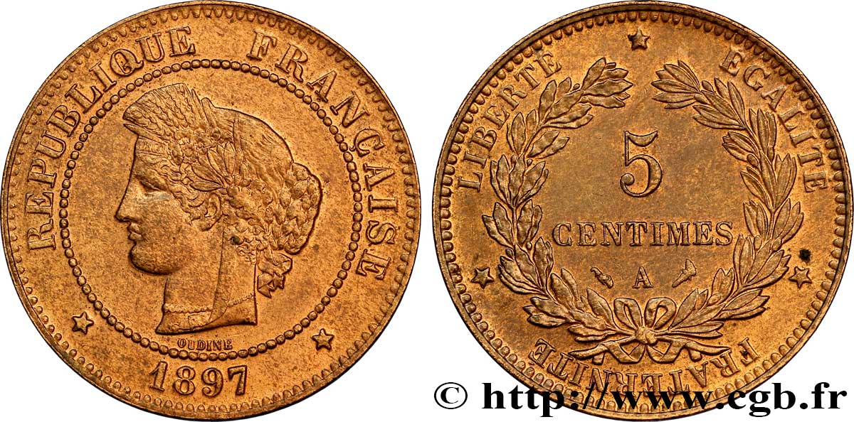 5 centimes Cérès 1887 Paris F.118/29 SPL58 