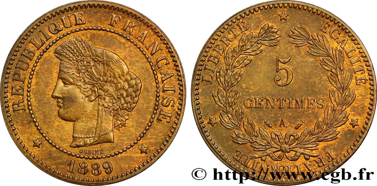 5 centimes Cérès 1889 Paris F.118/31 SUP58 