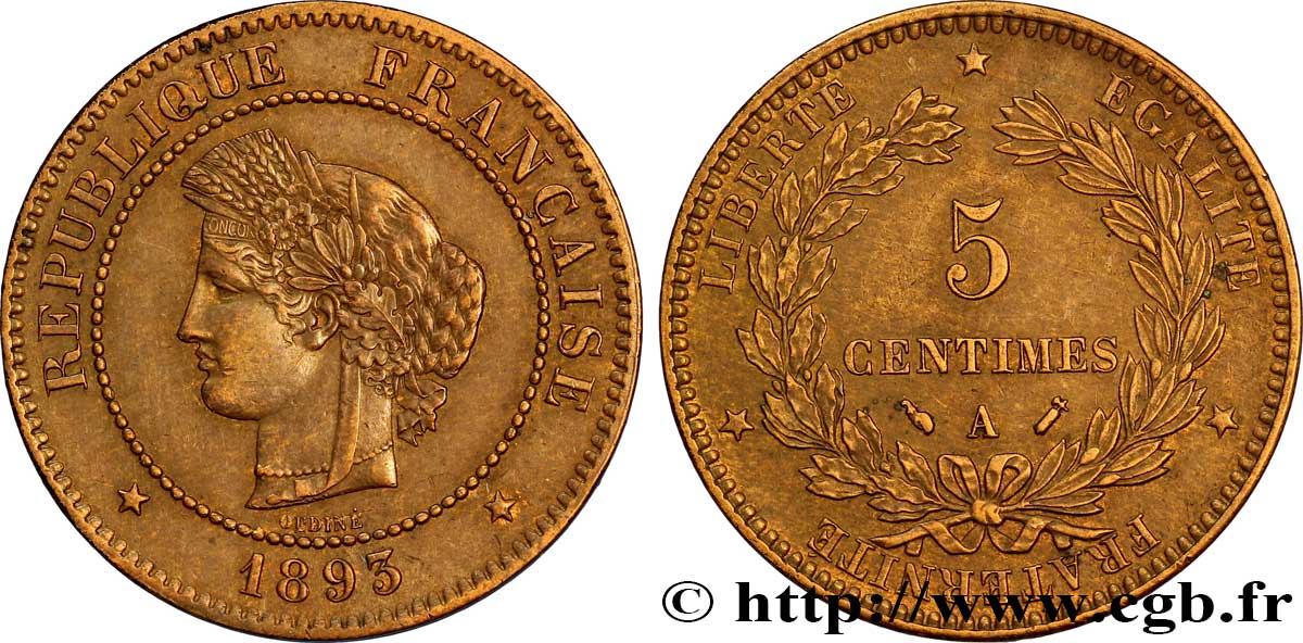 5 centimes Cérès 1893 Paris F.118/35 SUP55 