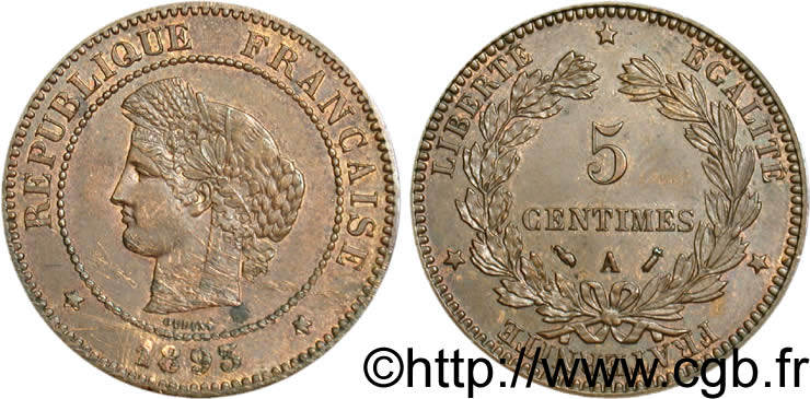 5 centimes Cérès 1893 Paris F.118/35 SUP55 