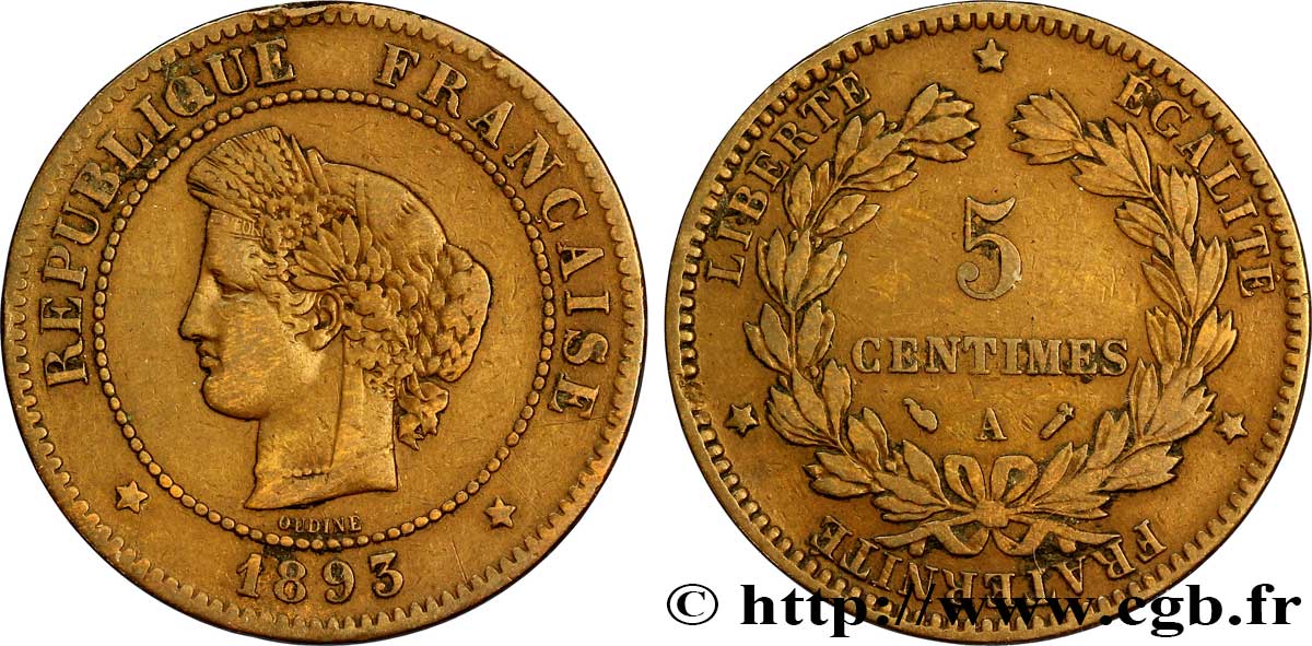5 centimes Cérès 1893 Paris F.118/35 TB35 