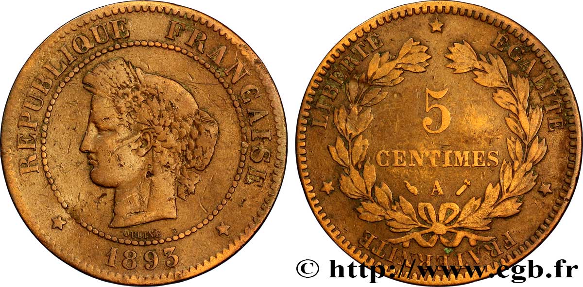 5 centimes Cérès 1893 Paris F.118/35 TB20 