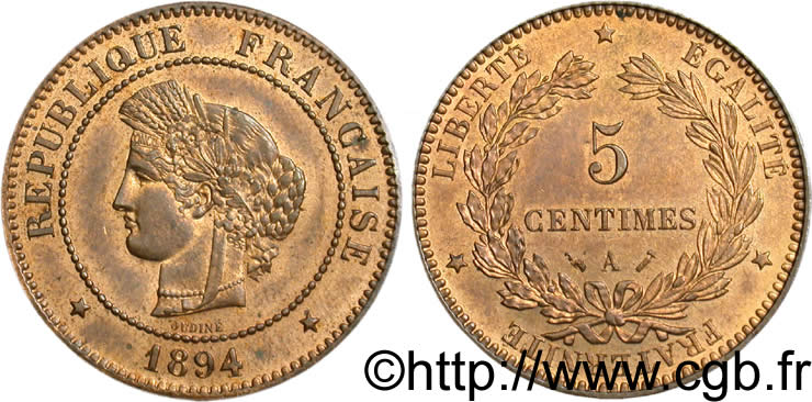 5 centimes Cérès 1894 Paris F.118/36 MS60 