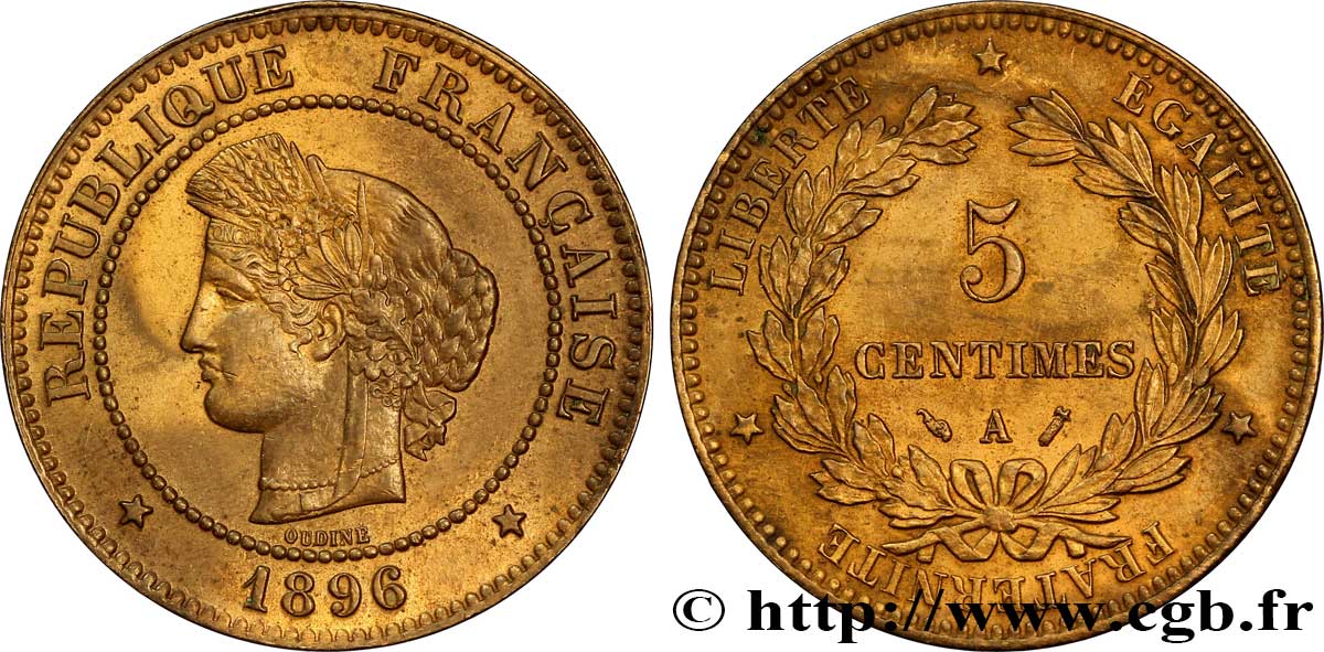 5 centimes Cérès 1896 Paris F.118/37 SUP55 