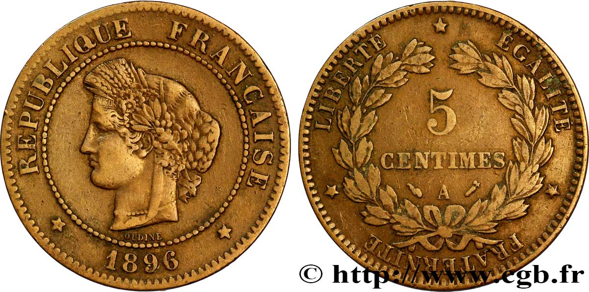 5 centimes Cérès 1896 Paris F.118/37 XF40 