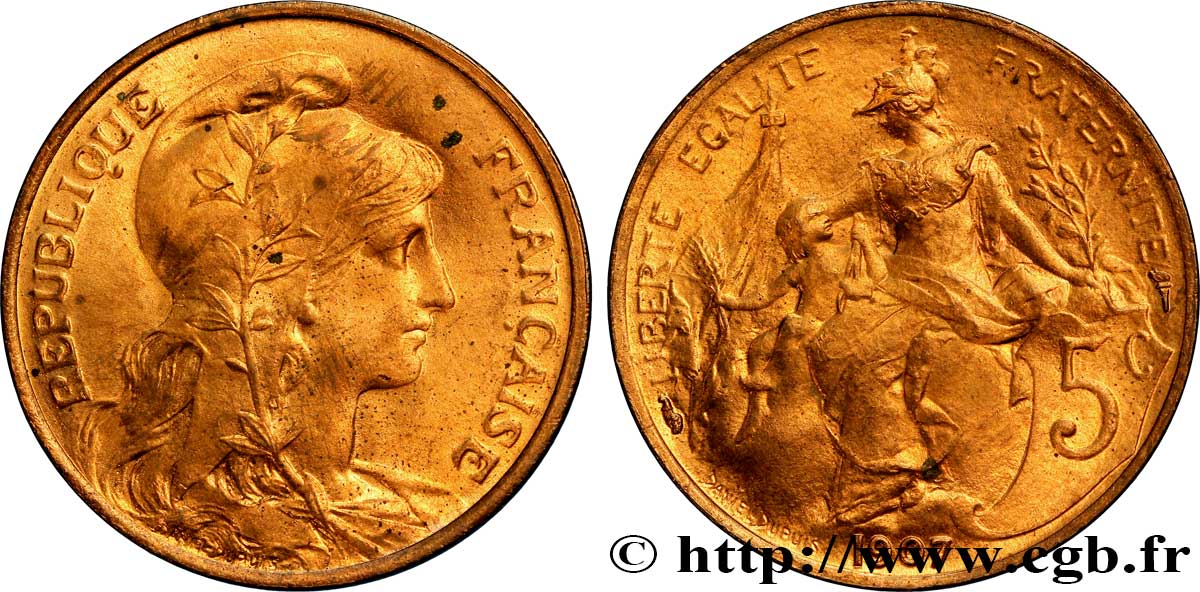 5 centimes Daniel-Dupuis 1907  F.119/17 SPL60 