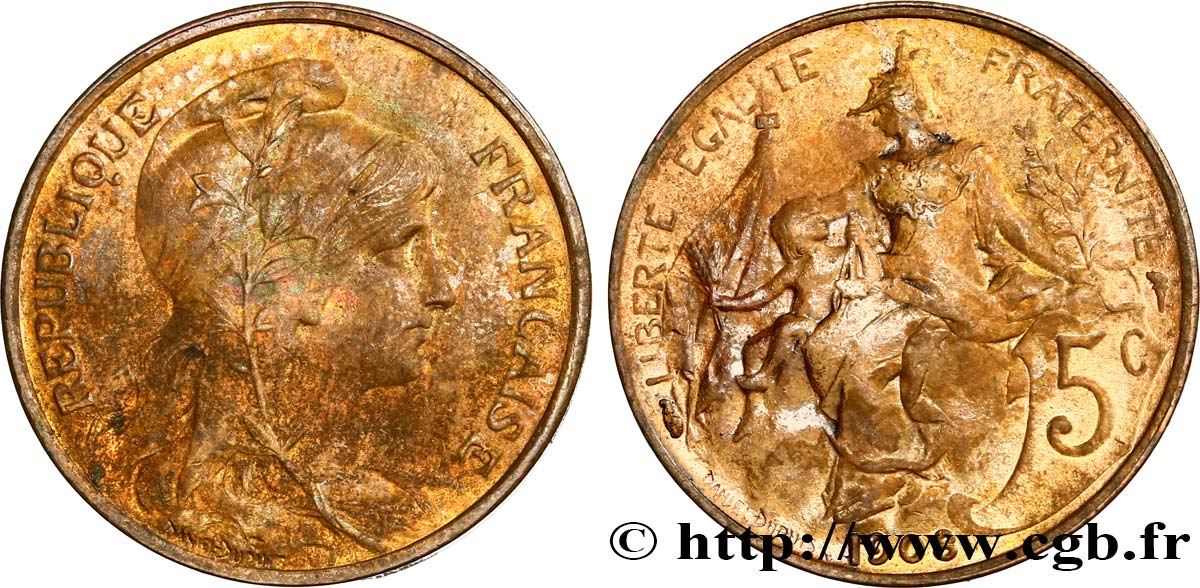 5 centimes Daniel-Dupuis 1908  F.119/19 AU58 