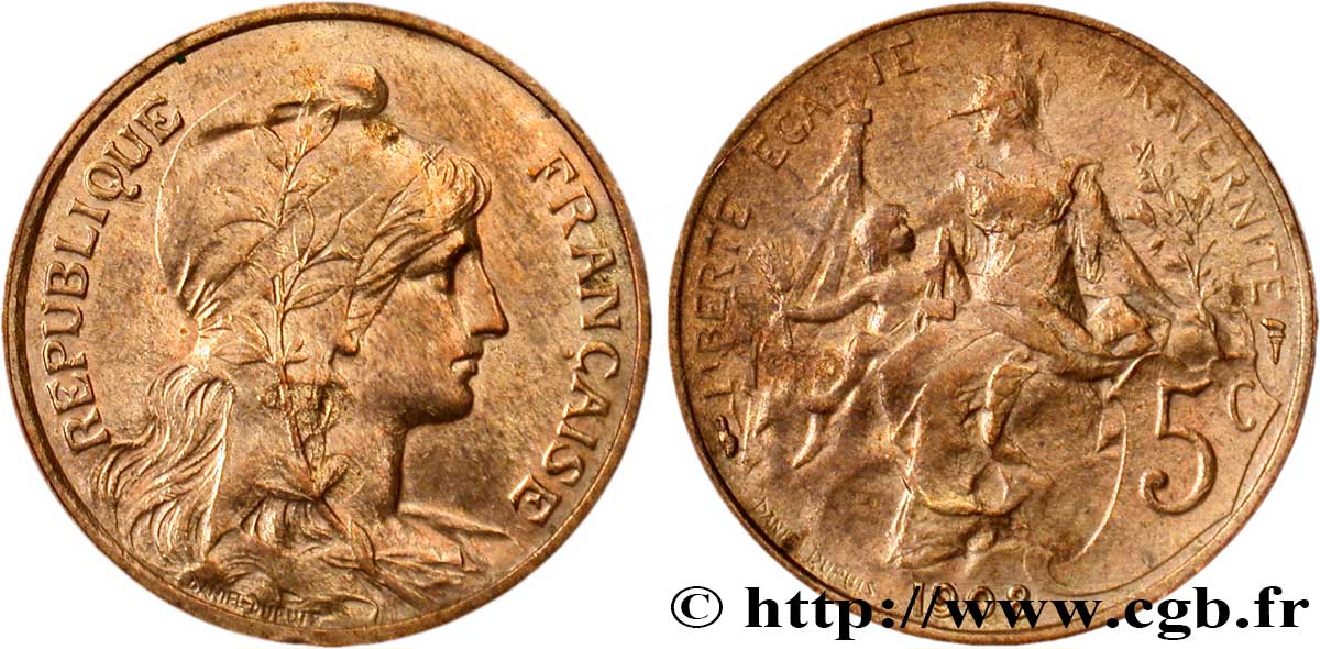 5 centimes Daniel-Dupuis 1908  F.119/19 SUP55 