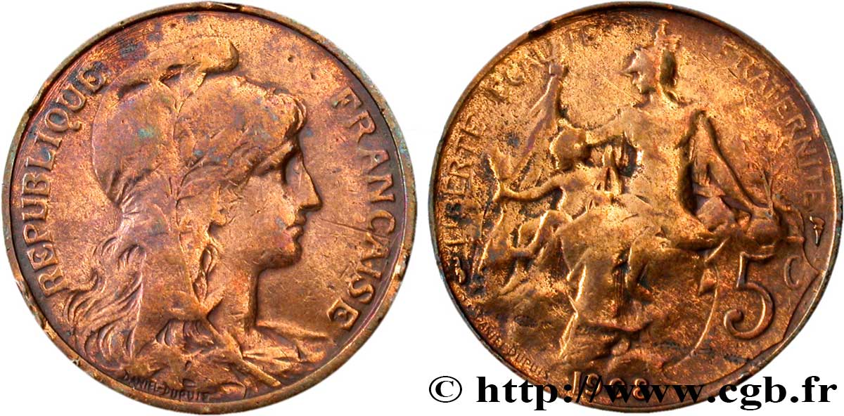 5 centimes Daniel-Dupuis 1908  F.119/19 B12 
