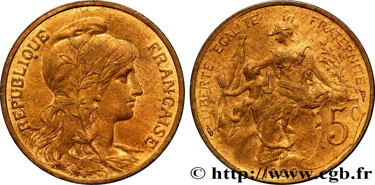 5 centimes Daniel-Dupuis 1909  F.119/20 SUP58 