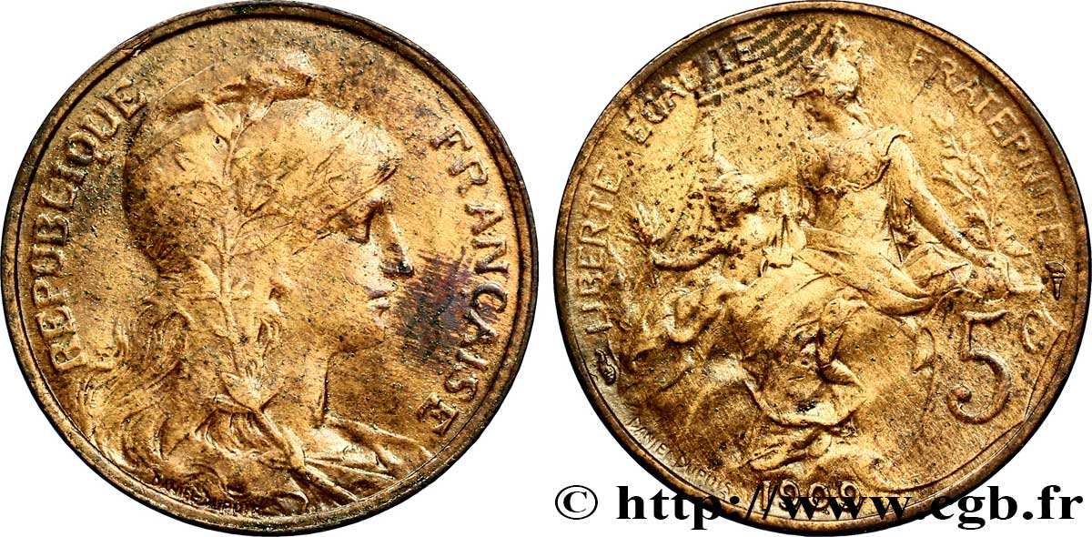5 centimes Daniel-Dupuis 1909  F.119/20 TTB48 