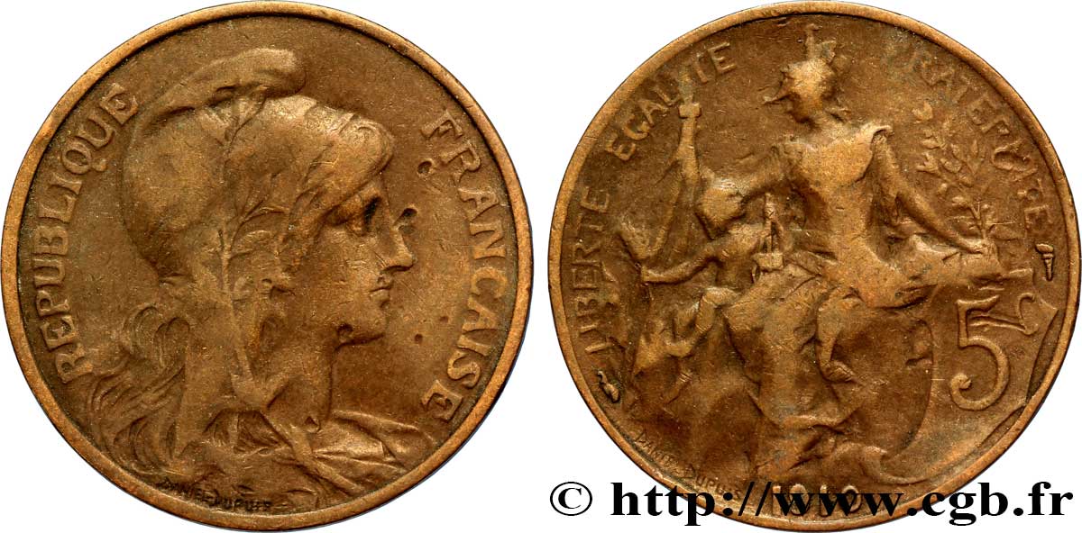 5 centimes Daniel-Dupuis 1910  F.119/22 TB20 