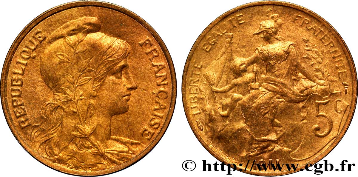 5 centimes Daniel-Dupuis 1911  F.119/23 AU58 