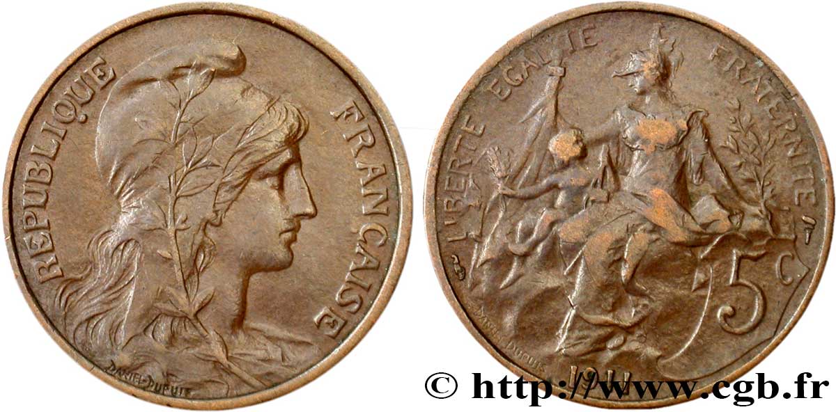 5 centimes Daniel-Dupuis 1911  F.119/23 TTB40 