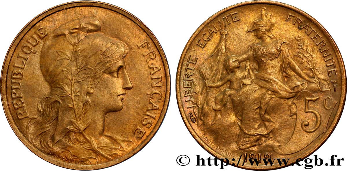 5 centimes Daniel-Dupuis 1912  F.119/24 AU58 
