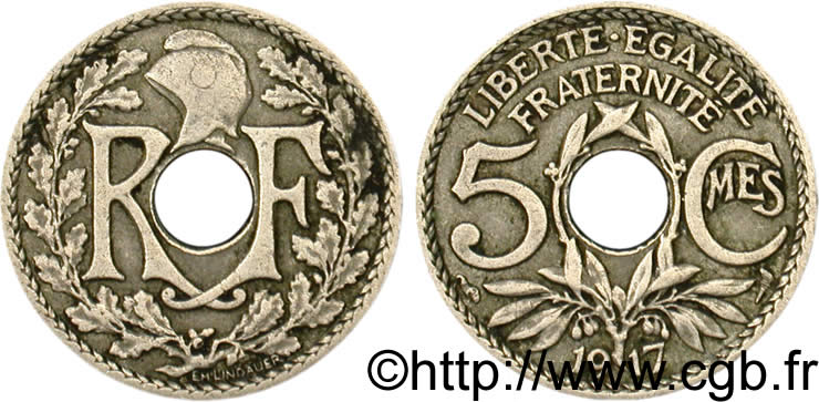 5 centimes Lindauer, grand module 1917 Paris F.121/1 BC35 