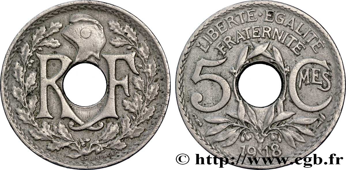 5 centimes Lindauer, grand module 1918 Paris F.121/2 XF48 