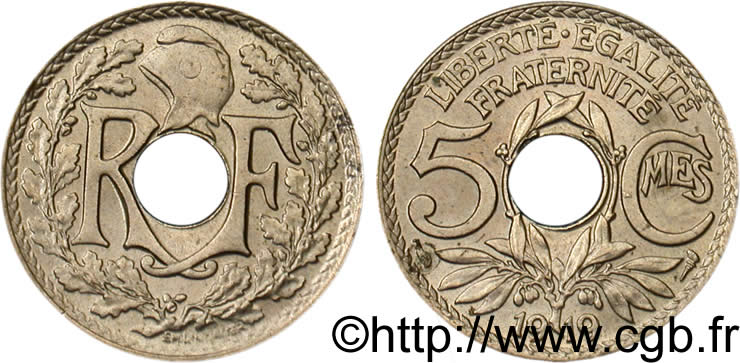 5 centimes Lindauer, grand module 1919 Paris F.121/3 VZ58 